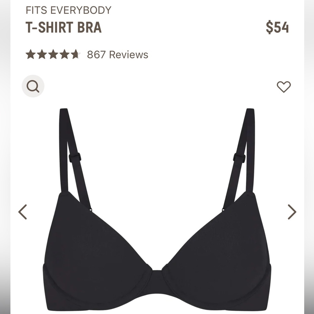 SKIMS FITS EVERYBODY T-SHIRT BRA onyx size 38C NWT